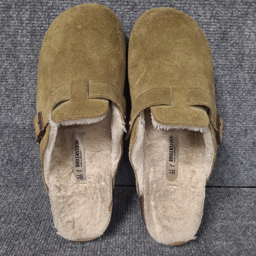 Birkenstock Boston Shearling Clogs EU 41 /Ladies 10 Sage Green Suede Shoes Mules - Picture 9 of 16